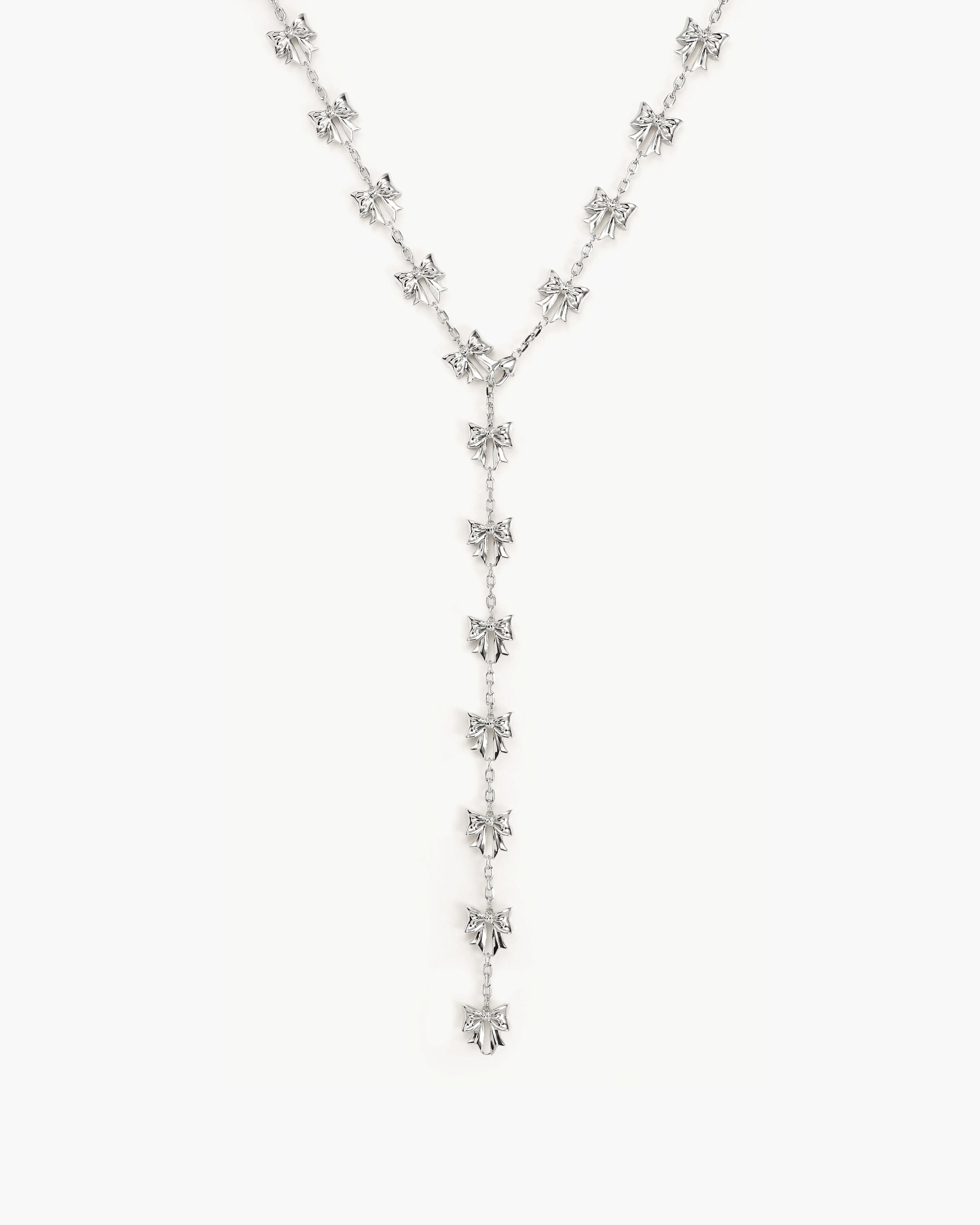 Bow Lariat Long Necklace in Silver