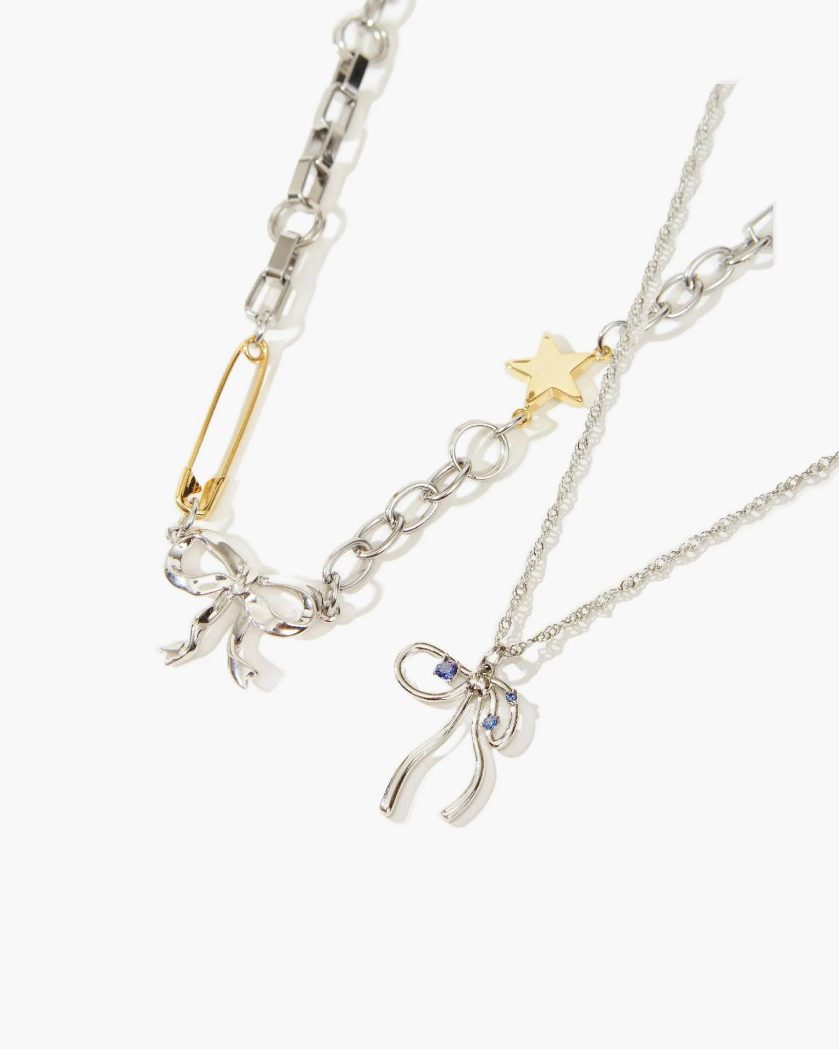 Silver Bow Necklace Set