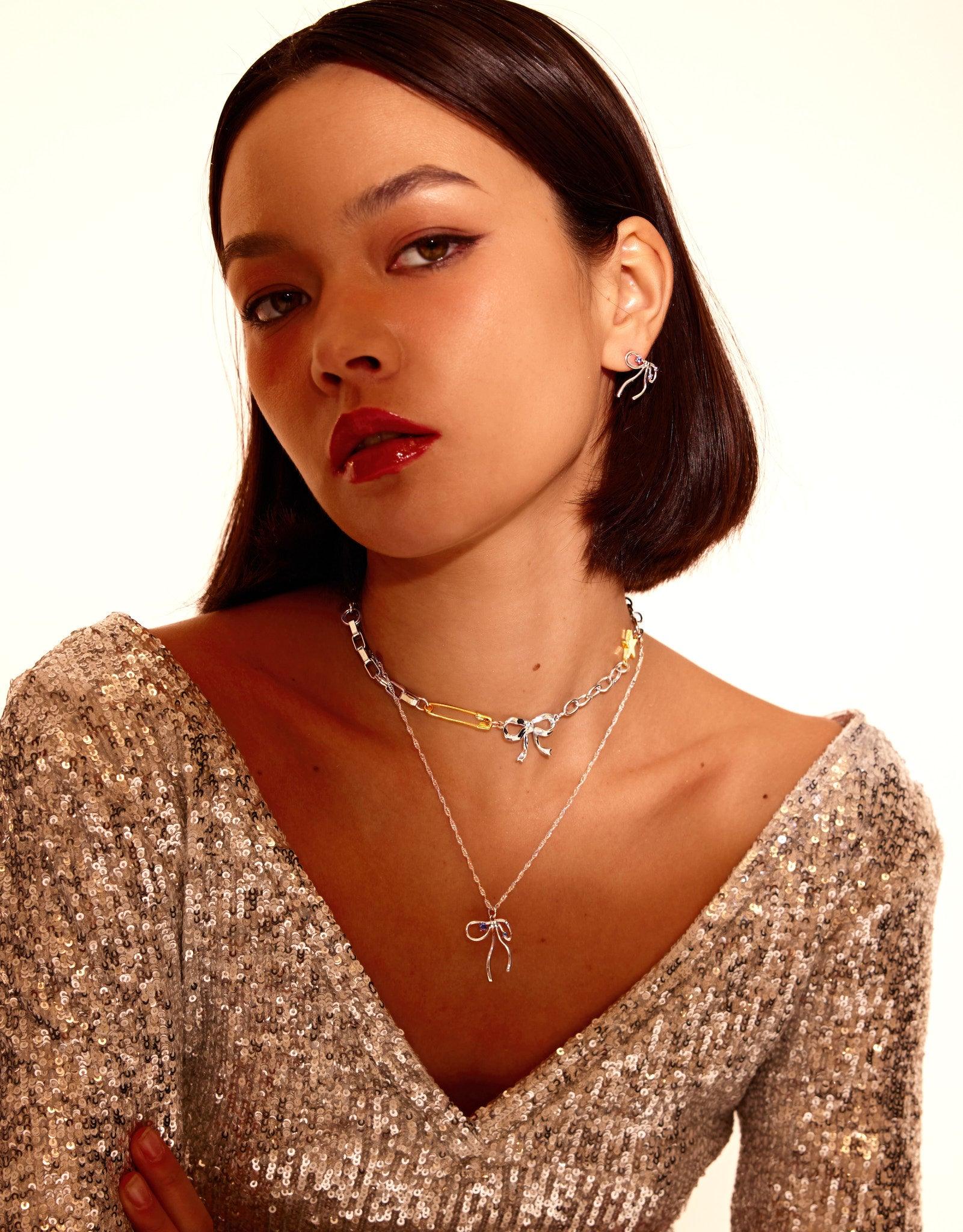 Silver Bow Necklace Set