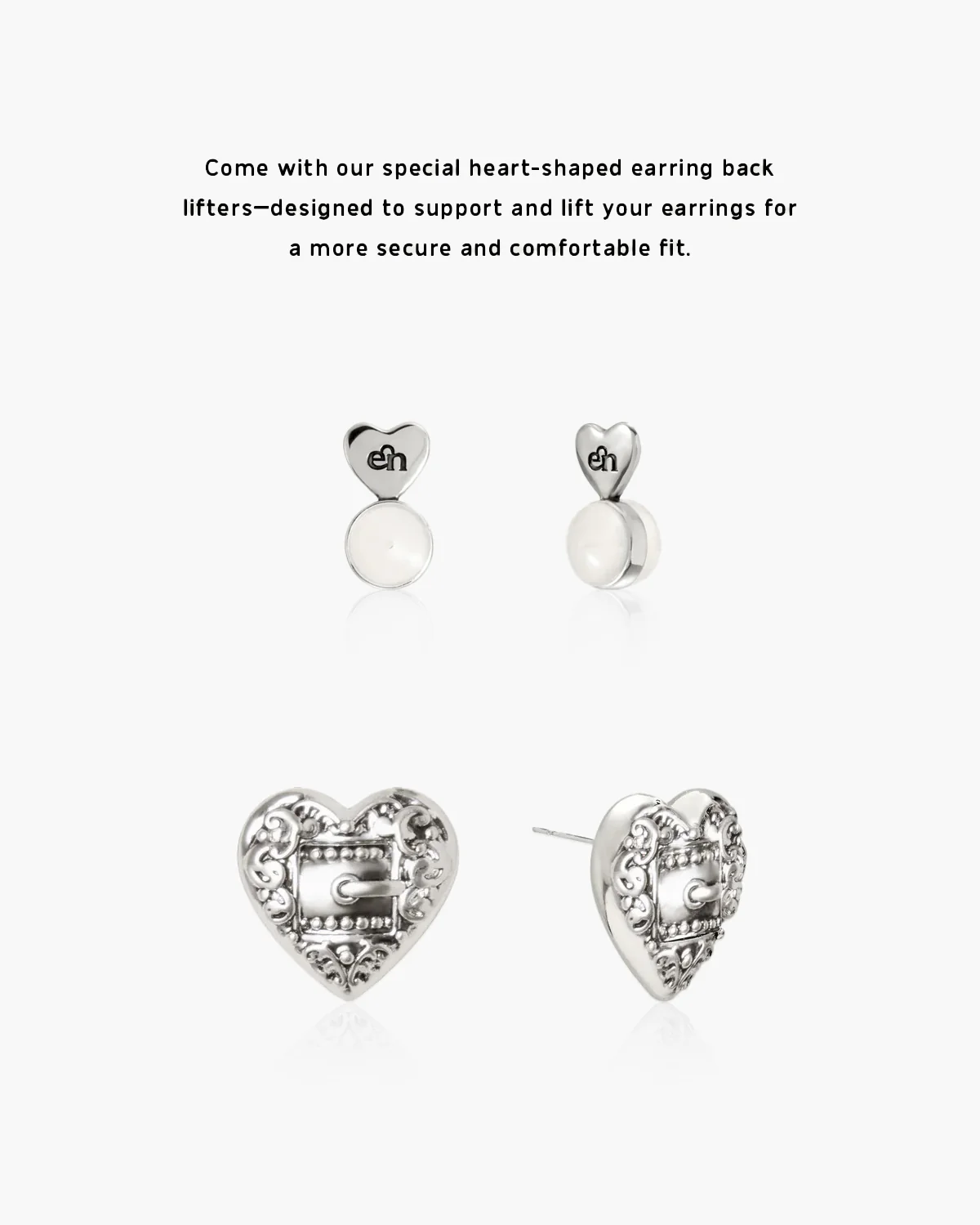 Belted Heart Stud Earrings in Silver