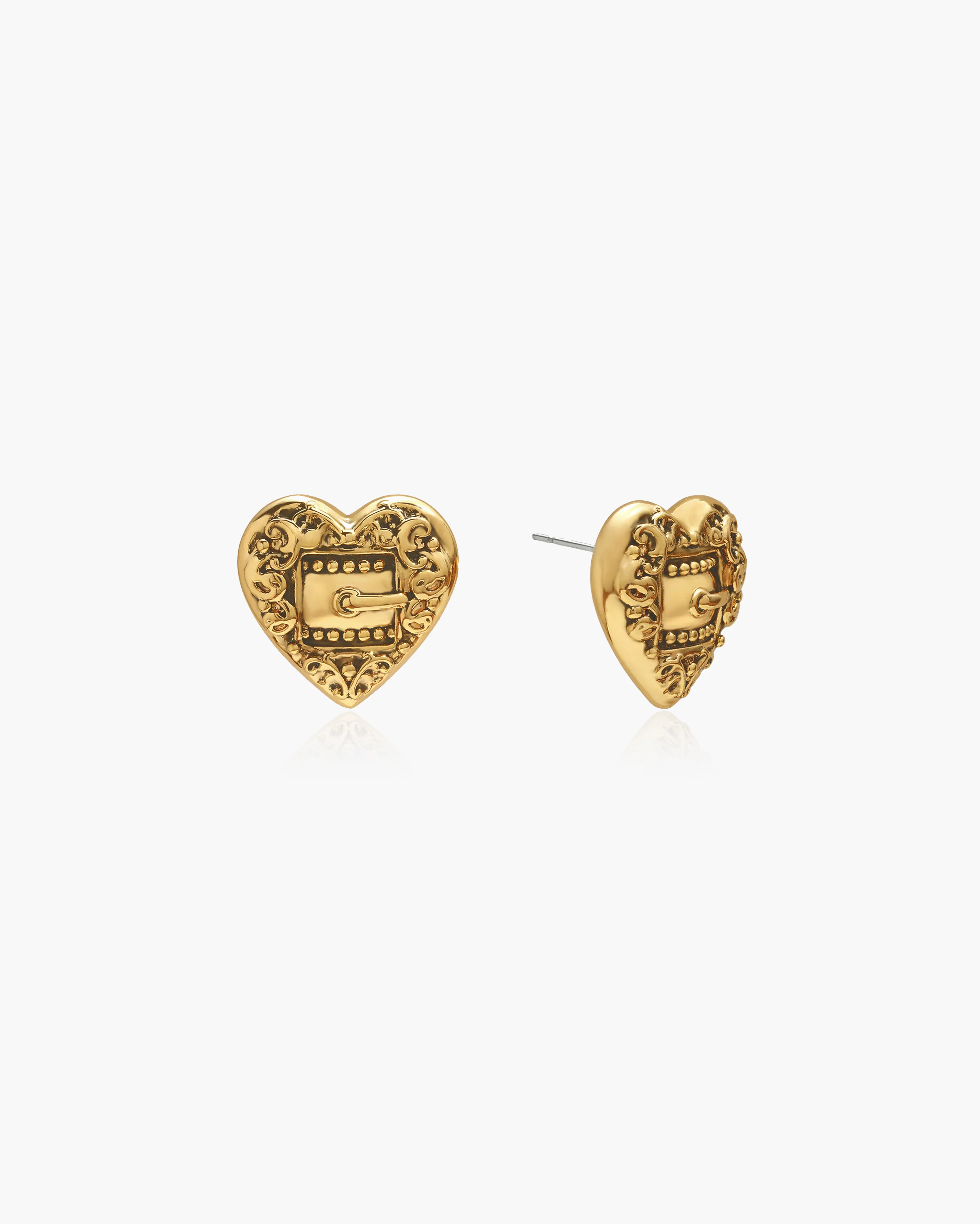 Belted Heart Stud Earrings in Silver