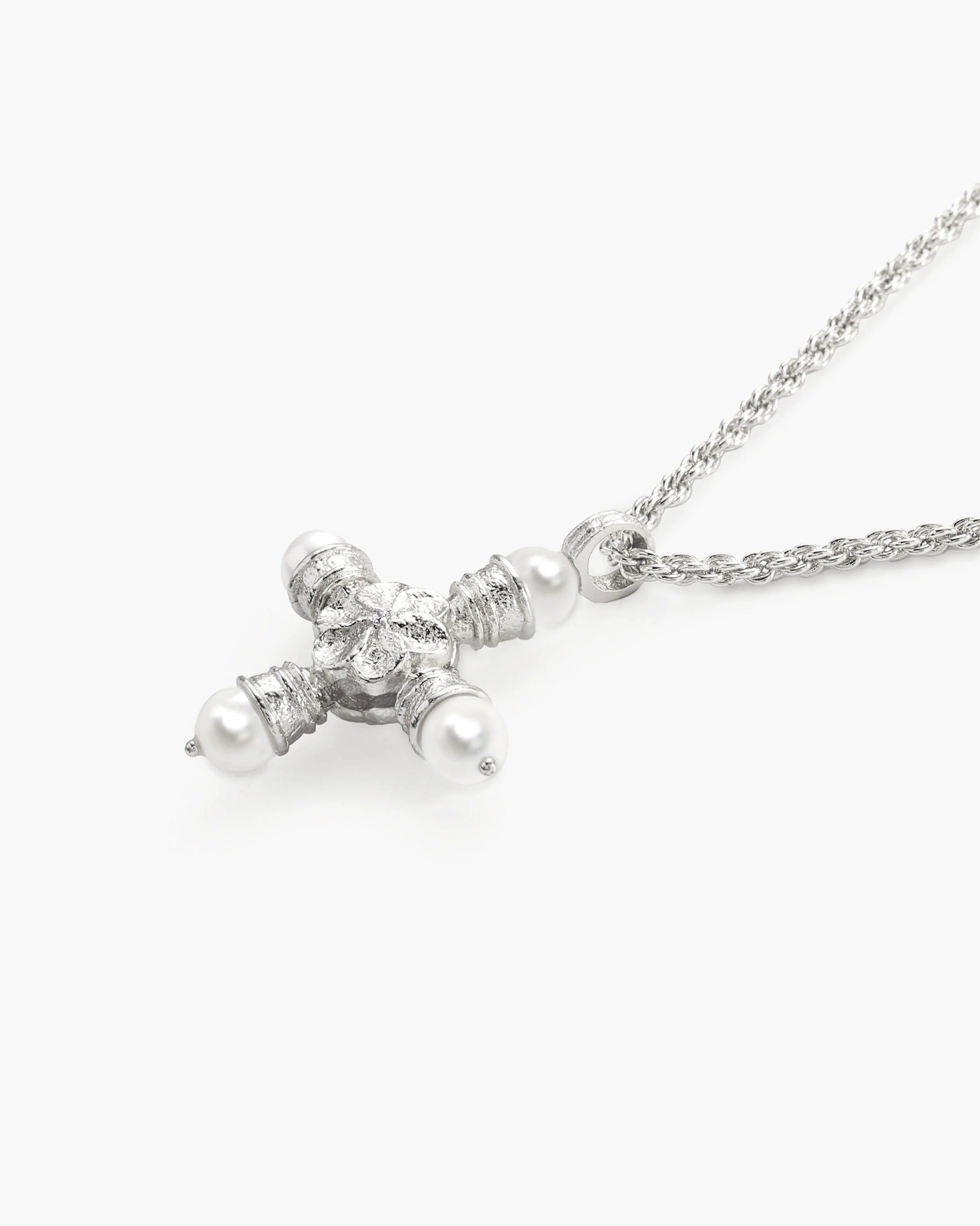 Florence Pearl Cross Necklace in Silver 3 Florence Pearl Cross Necklace in Silver