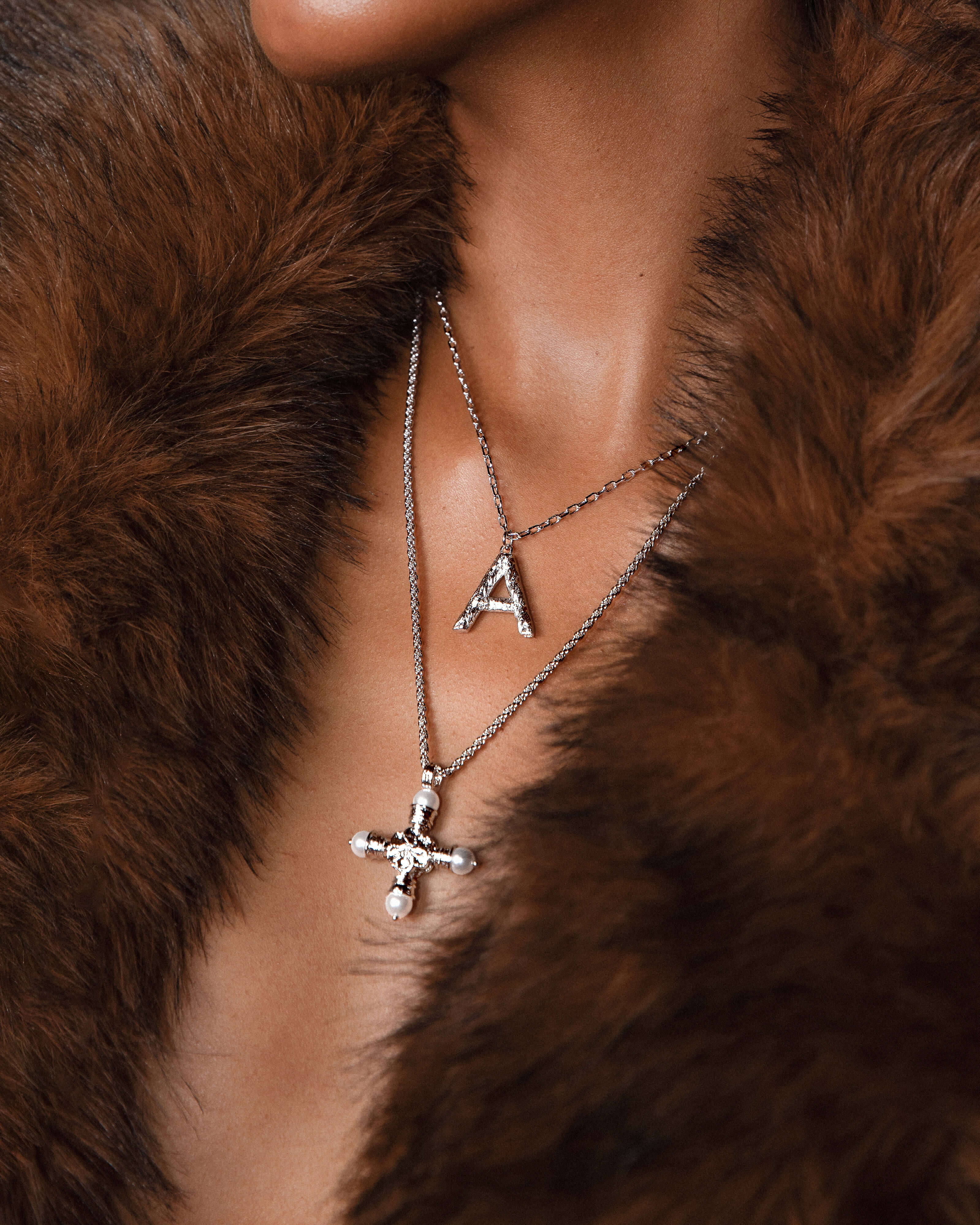 Florence Pearl Cross Necklace in Silver 4 Florence Pearl Cross Necklace in Silver