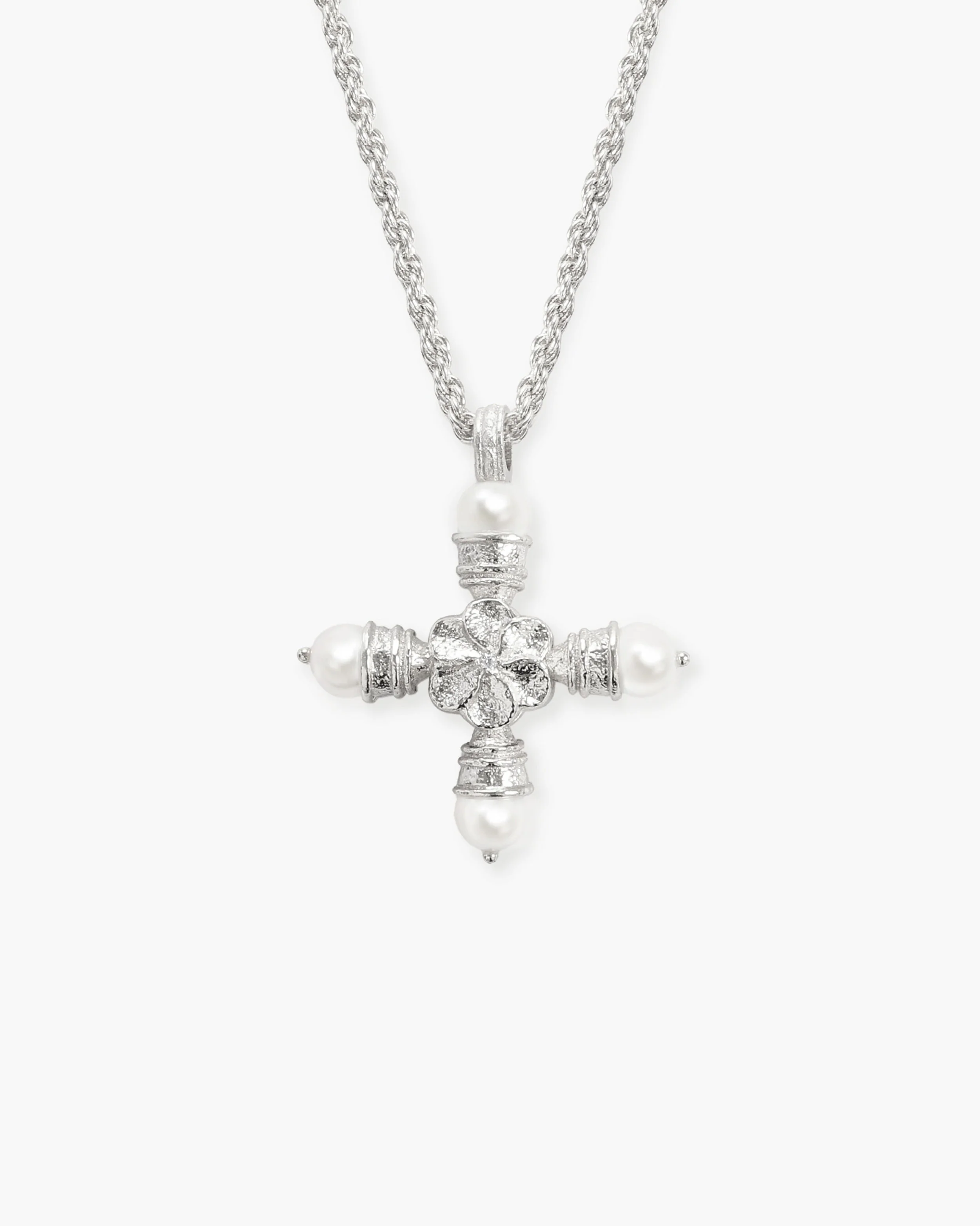 Florence Pearl Cross Necklace in Silver 5 Florence Pearl Cross Necklace in Silver