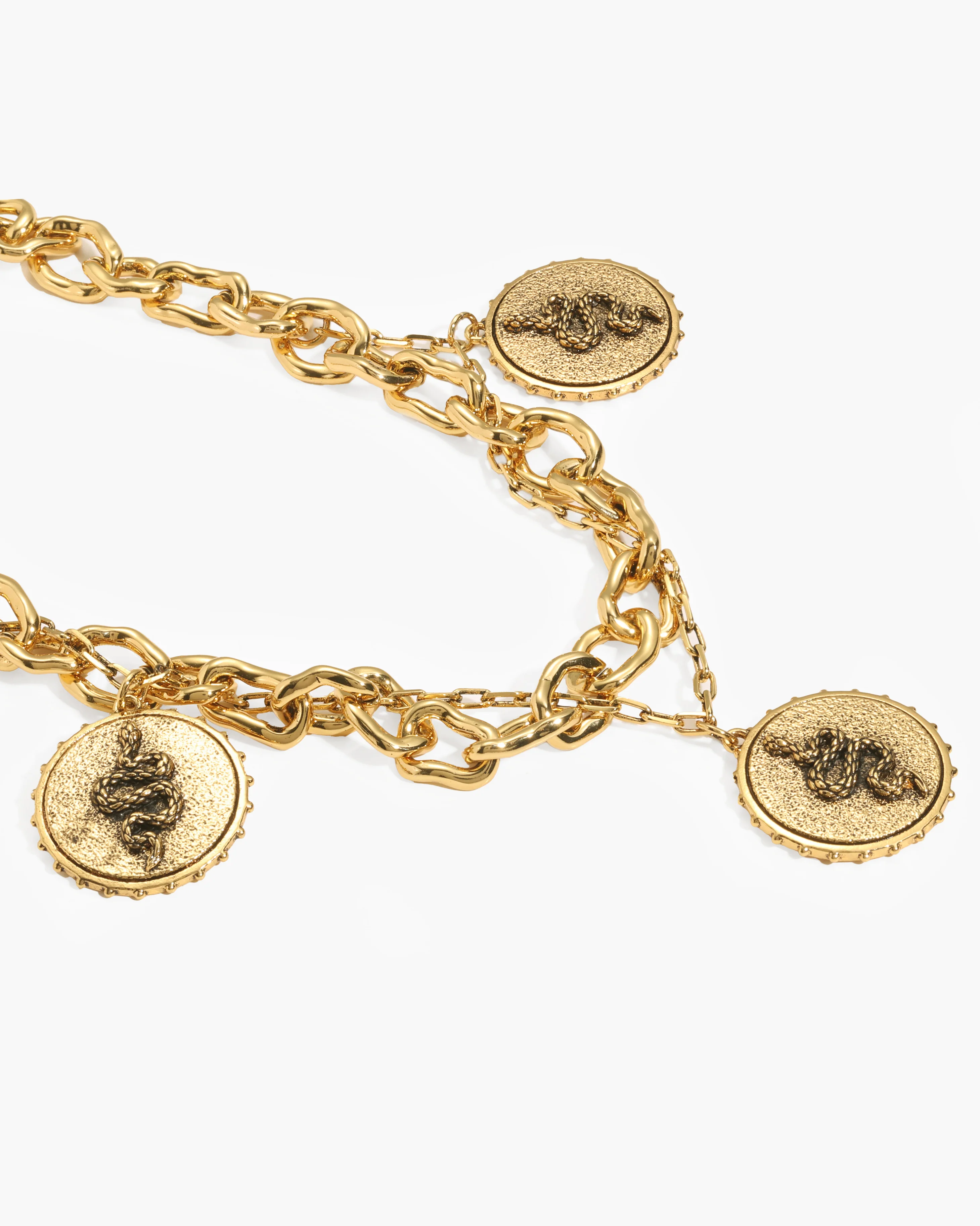Trinity Snake Coin Double Chain Bracelet in Gold 3 Trinity Snake Coin Double Chain Bracelet in Gold