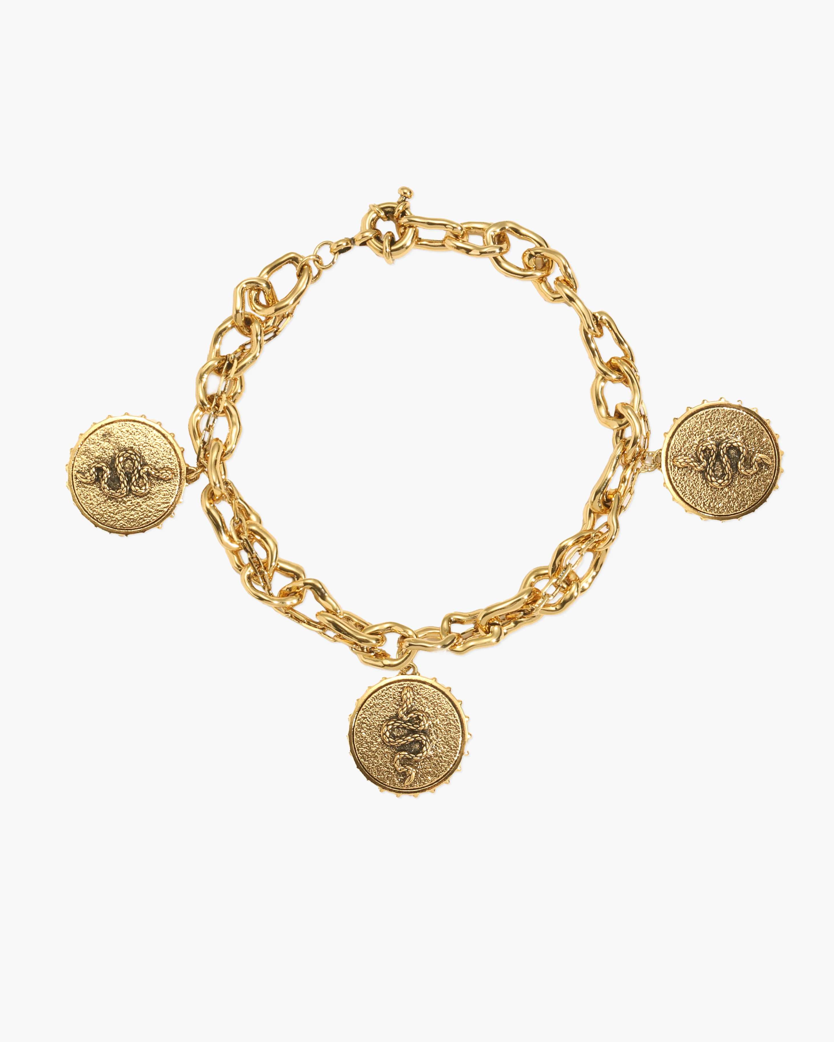 Trinity Snake Coin Double Chain Bracelet in Gold 4 Trinity Snake Coin Double Chain Bracelet in Gold